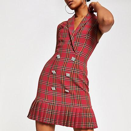 River Island Womens Check Print Tux Dress