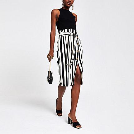River Island Womens Stripe Tie Waist Pencil Skirt