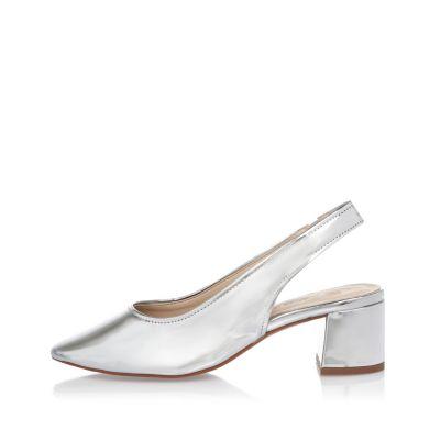 River Island Womens Silver Leather Slingback Pumps