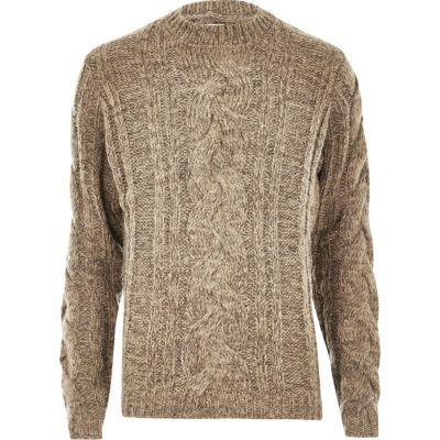 River Island Mensecru Bellfield Chunky Knit Sweater