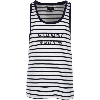 River Island Mens And Navy Stripe Slim Fit Velour Tank
