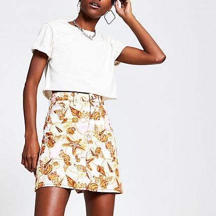 River Island Womens Shell Print Mini Denim Skirt