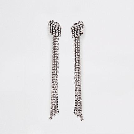 River Island Womens Diamante Knotted Drop Earrings