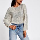 River Island Womens Petite Silver Sequin Long Sleeve Top