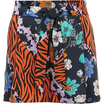 River Island Womens Plus Floral Scarf Print Belted Short