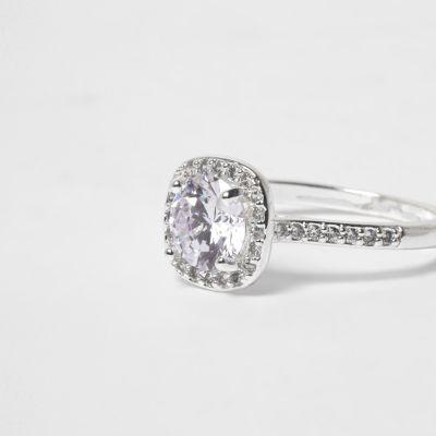 River Island Womens Silver Tone Rhinestone Square Ring