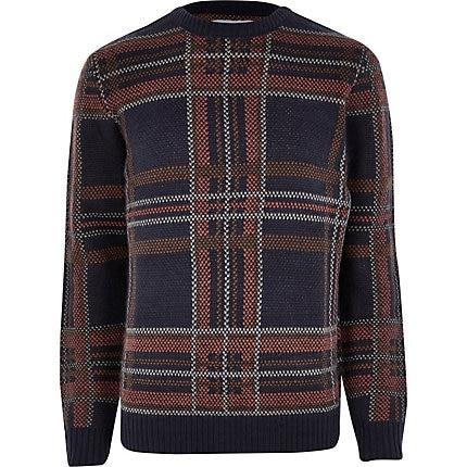 Mens Bellfield Check Brushed Knitted Jumper