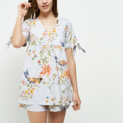 River Island Womens Petite Stripe Floral Babydoll Romper