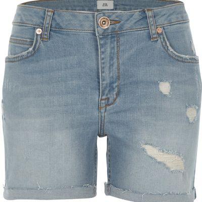 River Island Womens Wash Distressed Denim Boyfriend Shorts
