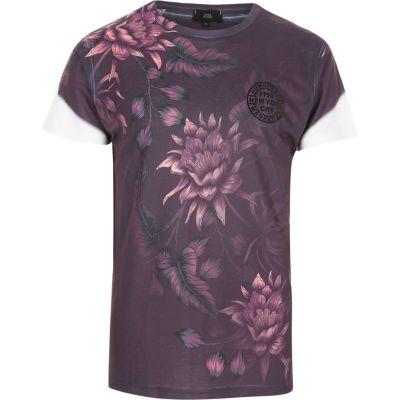 River Island Mens Floral Print Slim Fit Crew T-shirt