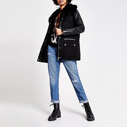 River Island Womens Faux Leather Blocked Sleeve Jacket