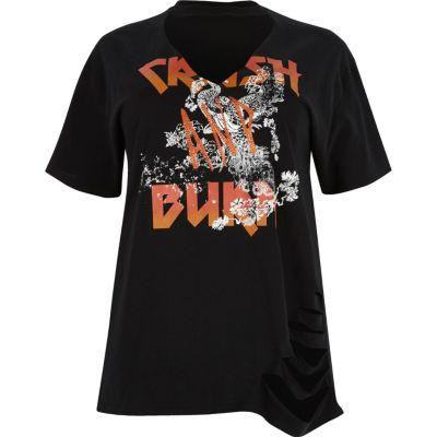 River Island Womens Plus Band Print Choker T-shirt