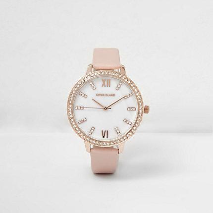 River Island Womens Rhinestone Encrusted Round Watch