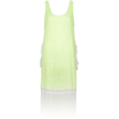 River Island Womens Neon Burnout Fringe Trim Tank Dress