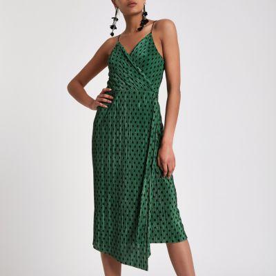 River Island Womens Plisse Spot Wrap Midi Slip Dress