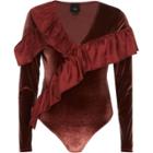 River Island Womens Rust Velvet Asymmetric Frill Bodysuit