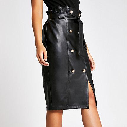 River Island Womens Faux Leather Button Front Pencil Skirt