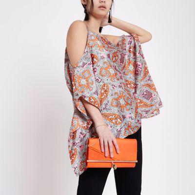 River Island Womens Paisley Print Satin Bardot Top