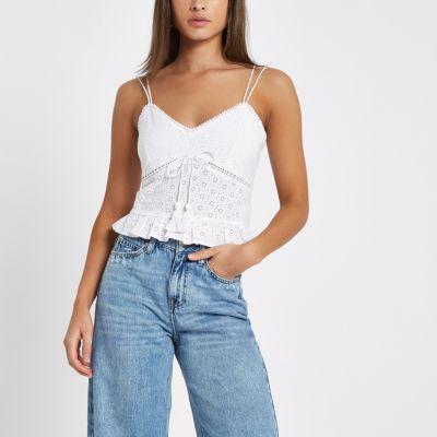River Island Womens White Floral Embroidered Cami Top
