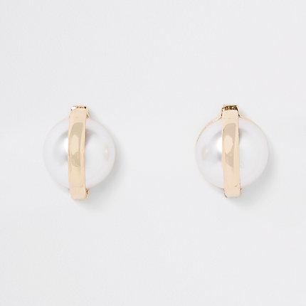 River Island Womens Gold Color Pearl Capped Stud Earrings
