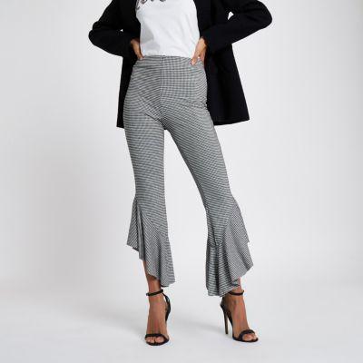 River Island Womens Petite Gingham Check Frill Hem Trousers