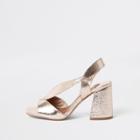 River Island Womens Gold Wide Fit Asymmetric Flare Heel Sandals