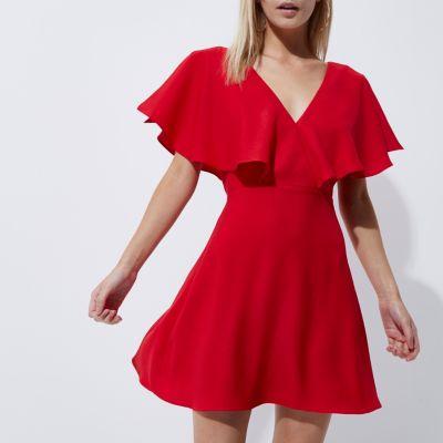 River Island Womens Petite Cape Sleeve Tea Dress