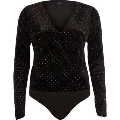 River Island Womens Velvet Studded Wrap Bodysuit