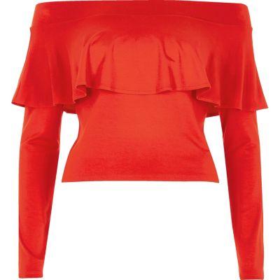 River Island Womens Deep Frill Bardot Crop Top
