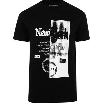River Island Mens New York Spliced Print T-shirt