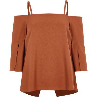 River Island Womens Copper Split Sleeve Bardot Top
