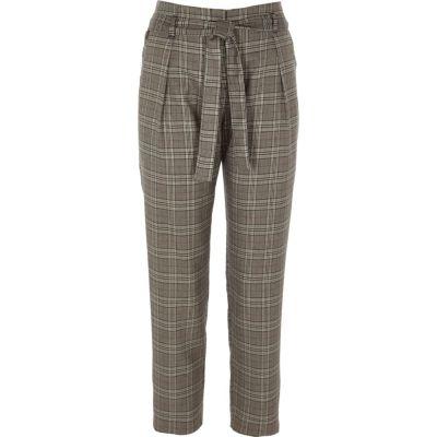 River Island Womens Check Glitter Tie Waist Tapered Pants