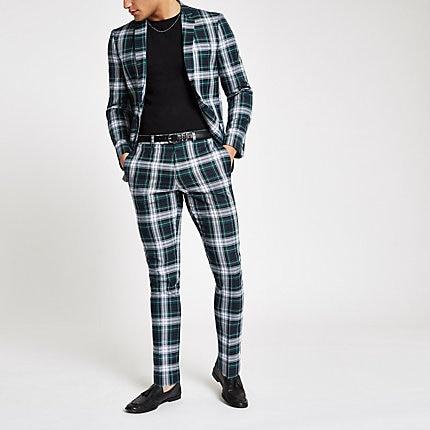 River Island Mens Tartan Super Skinny Fit Suit Trousers