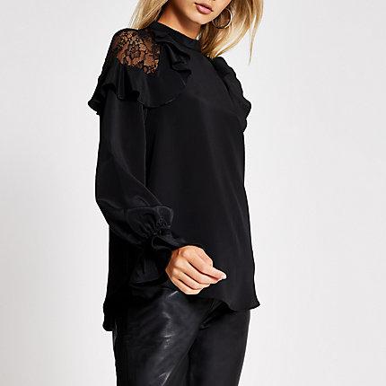 River Island Womens Long Sleeve Lace Frill Shoulder Top