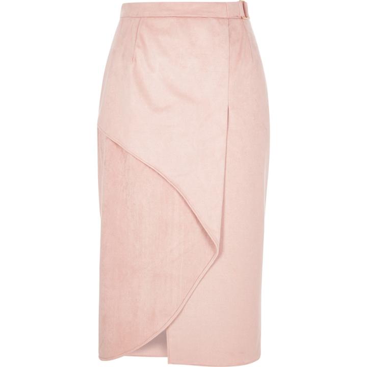 River Island Womens Faux Suede Wrap Pencil Skirt
