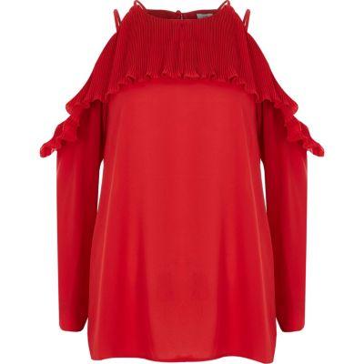 River Island Womens Pleated Frill Cold Shoulder Blouse
