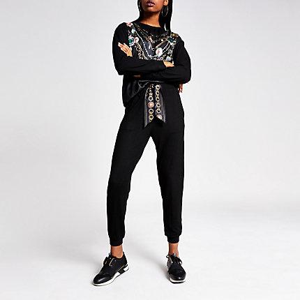 River Island Womens Satin Tie Jersey Joggers