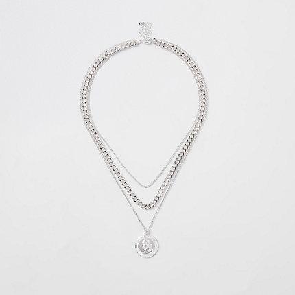 River Island Womens Silver Pendant And Curb Chain Necklace