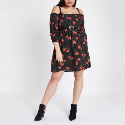 River Island Womens Plus Floral Spot Print Bardot Dress