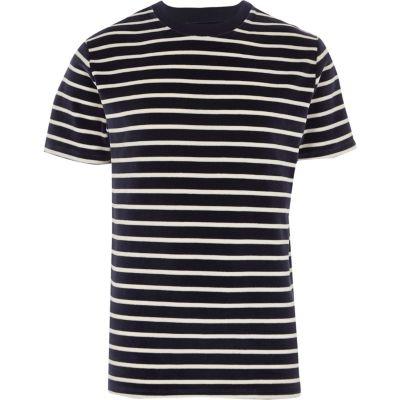 River Island Mens Stripe Velour Crew Neck T-shirt