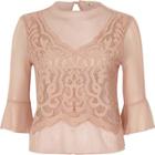 River Island Womens Dobby Mesh Lace Bell Sleeve Top