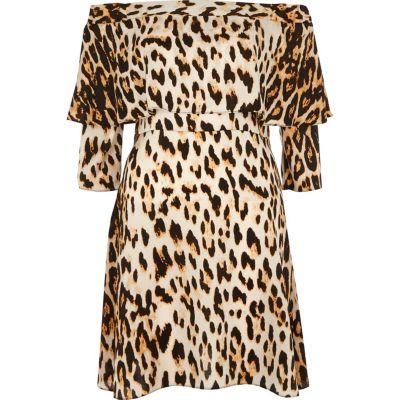 River Island Womens Leopard Print Deep Frill Swing Dress