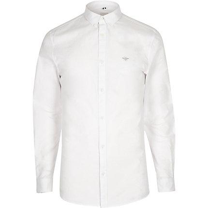 River Island Mens White Muscle Fit Wasp Embroidered Shirt