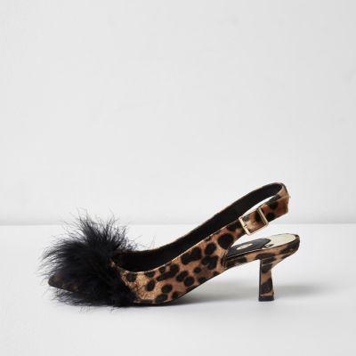 River Island Womens Leopard Print Slingback Kitten Heels