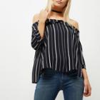 River Island Womens Petite Stripe Print Bardot Top
