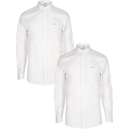 River Island Mens White Long Sleeve Oxford Shirt 2 Pack