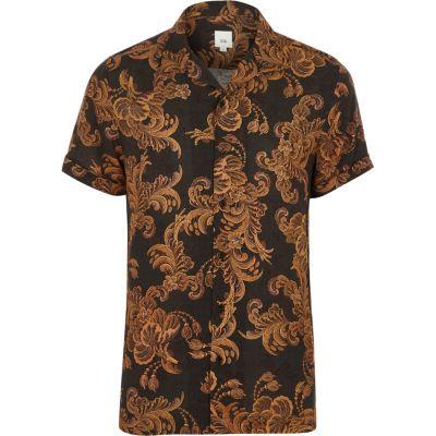 River Island Mens Baroque Slim Short Sleeve Revere Shirt