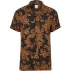 River Island Mens Baroque Slim Short Sleeve Revere Shirt