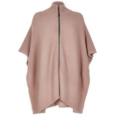River Island Womens Blush Ribbed Zip Poncho