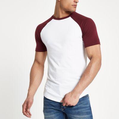 River Island Mens White Raglan Short Sleeve Muscle T-shirt